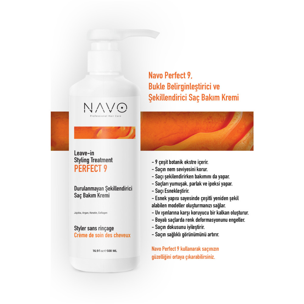NAVO PROFESSIONAL HAIR CARE Bukle Belirginleştirici Ve Şekillendirici Durulanmayan Saç Bakım Kremi Perfect Shape 9 - 500ml Şampuan ve Saç Kremi Fiyatı