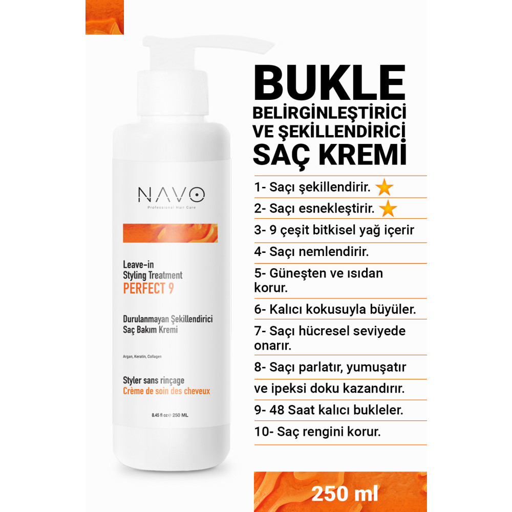 NAVO PROFESSIONAL HAIR CARE Bukle Belirginleştirici Ve Şekillendirici Saç Bakım Kremi Perfect Shape 9 - 250ml Curly Girl Method Şampuan ve Saç Kremi Fiyatı