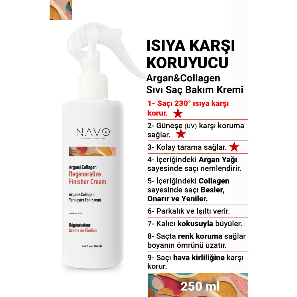 NAVO PROFESSIONAL HAIR CARE Isıya Ve Güneşe Karşı Koruyucu Argan & Collagen Besleyici Ve Onarıcı Sıvı Saç Kremi 250 ml Şampuan ve Saç Kremi Fiyatı