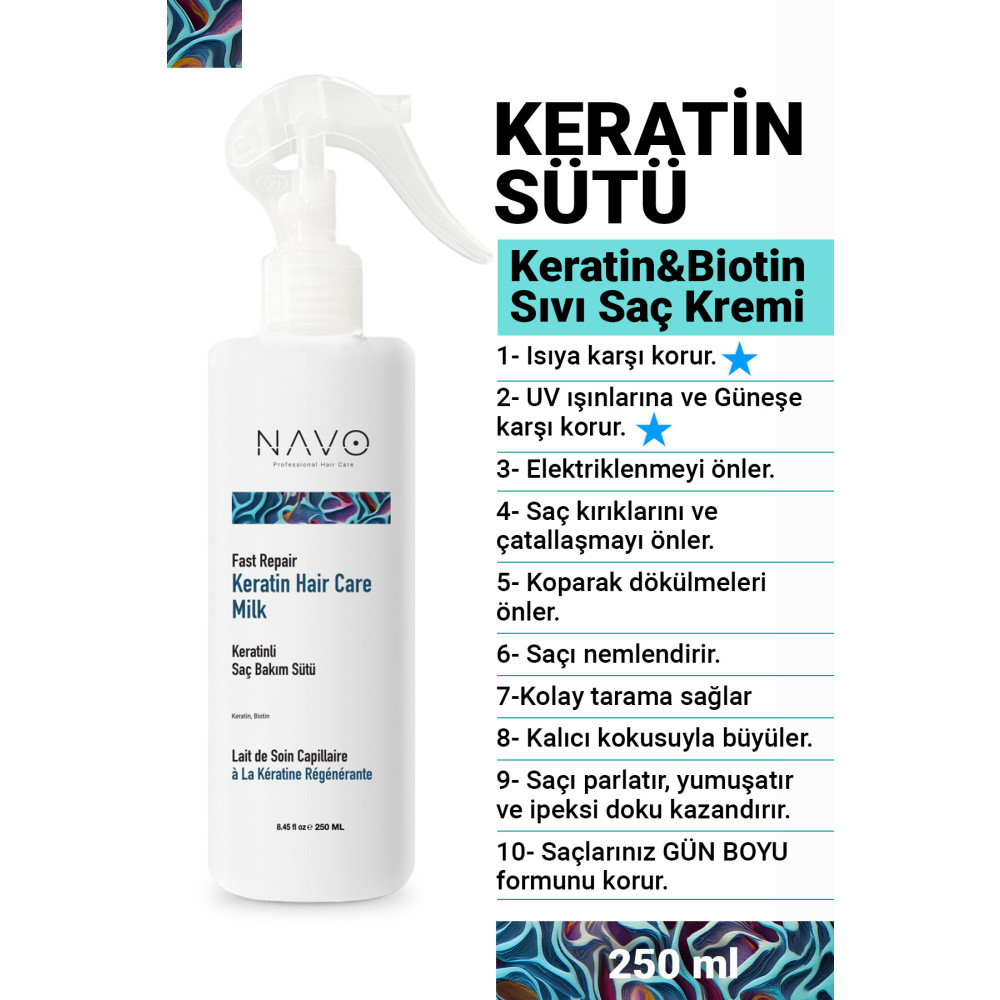 NAVO PROFESSIONAL HAIR CARE Keratin Biotin Hızlı Onarıcı Ve Dökülme Önleyici Saç Bakım Sütü / Sıvı Saç Kremi 250ml Şampuan ve Saç Kremi Fiyatı