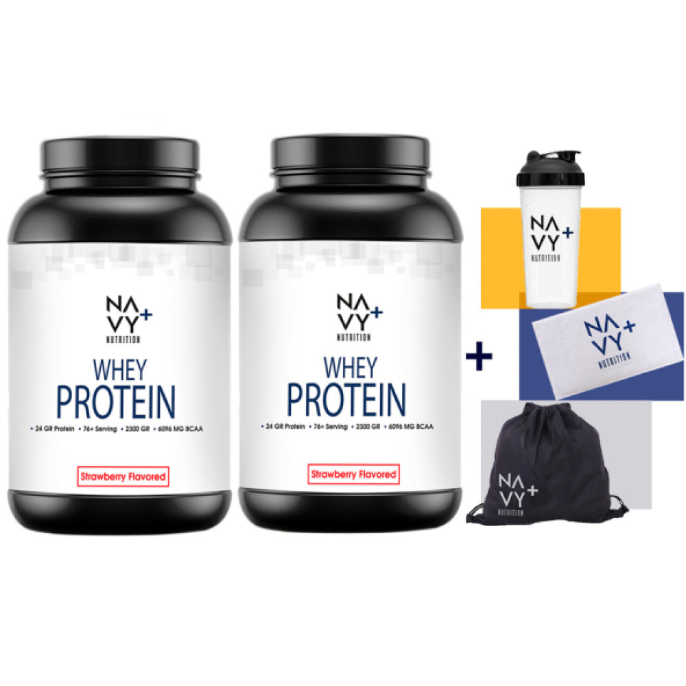 Navy Plus 2 Adet 2300 Gr Whey Protein Tozu Cilek Aromali + Shaker + Havlu + Canta Protein Tozları Fiyatı