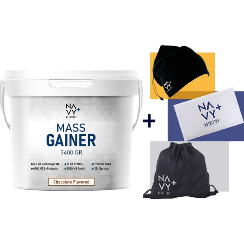 Navy Plus Nutrition 5400 gr Mass Gainer Çikolata Aromalı + Askılı Çanta + Boyunluk Bere + Antrenman Havlusu Sporcu Besinleri Fiyatı