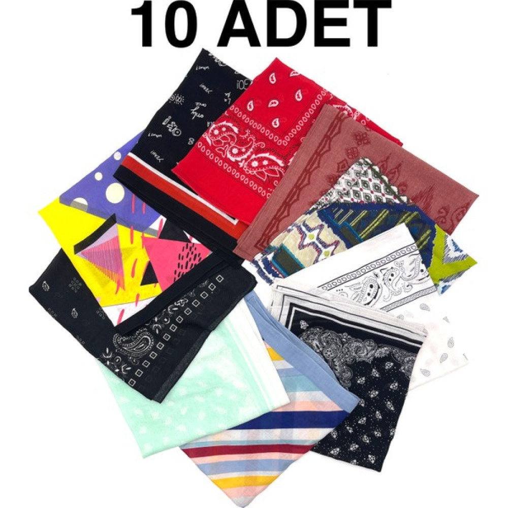 Naz Ipek 10'li Set Pamuklu Bandana Fular 55X55 cm Geometrik Çiçekli Bandana (Outdoor) Fiyatı