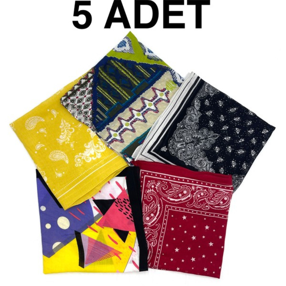 Naz Ipek 5'li Set Pamuklu Bandana Fular 55X55CM Toptan 5 Adet Etnik Geometrik Çiçekli Bandana (Outdoor) Fiyatı