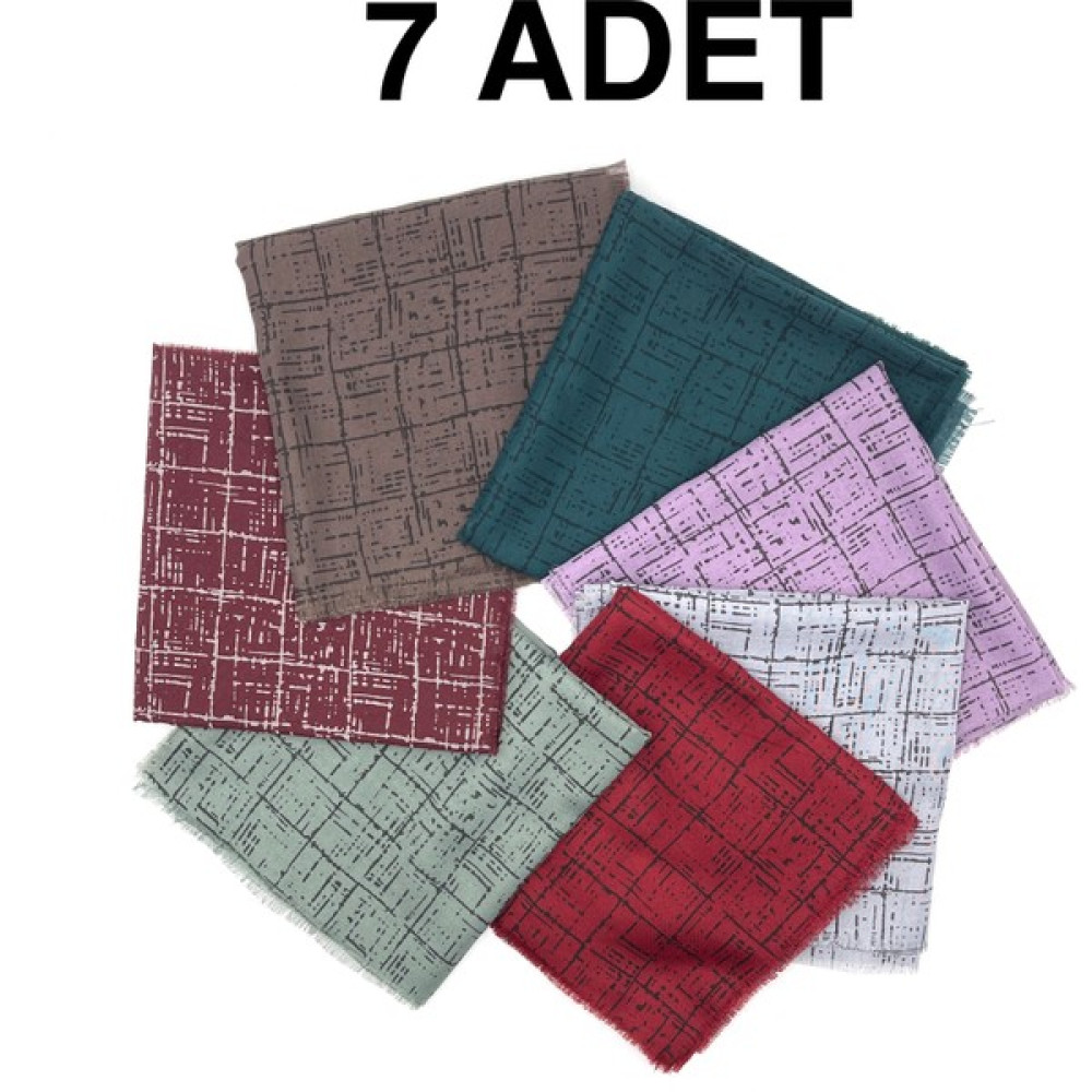 Naz İpek 7'li Set Desen Pigment Baskı Eşarp Yumuşak Dokulu 100X100 Saçaklı Kışlık Yazma Eşarp Fiyatı