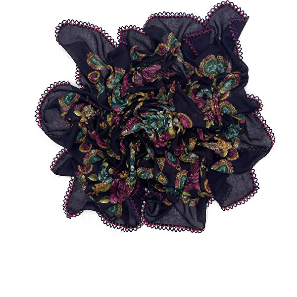 Naz İpek Etnik Çiçekli Desen Kenarları Oyalı Pamuklu Yazma 100X100CM Kroşeta Eşarp Eşarp Fiyatı