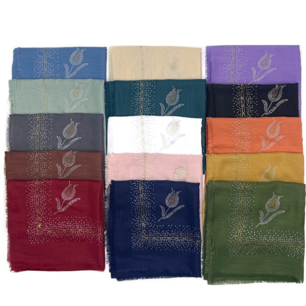 Naz İpek Taş Işlemeli Flamlı 15'li Set Yazma Gül Desenli Hediyelik Eşarp 100X100CM Eşarp Fiyatı