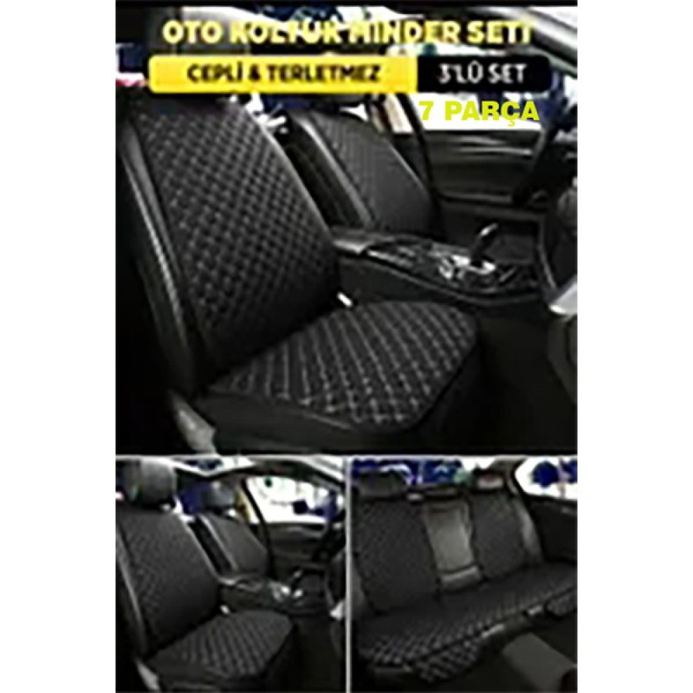 Naz Oto Nazoto Araba Terletmez Ergonomik Koltuk Minderi (7 Parça) - 5 Koltuk Tam Set Siyah Beyaz  - Beyaz Oto Koltuk Minderi Fiyatı