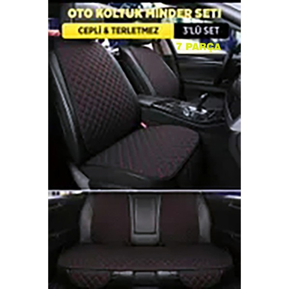 Naz Oto Nazoto Araba Terletmez Ergonomik Koltuk Minderi (7 Parça) - 5 Koltuk Tam Set Siyah Kırmızı  - Kırmızı Oto Koltuk Minderi Fiyatı