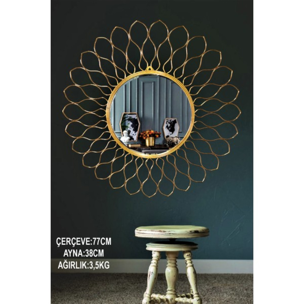Nazarium Gold Begonya Dizayn Duvar Aynası Salon Antre Banyo Modern Dekoratif Metal Ayna Fiyatı