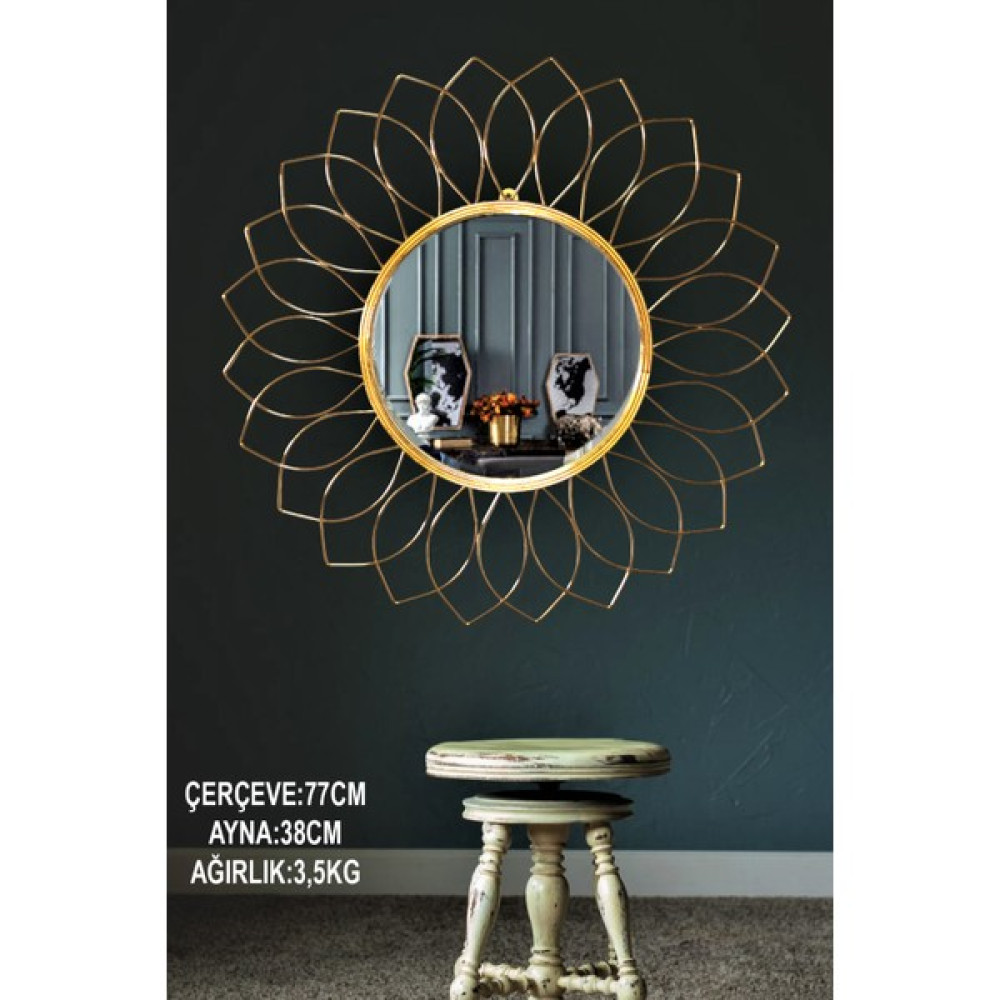 Nazarium Gold Yaprak Dizayn Duvar Sı Salon Antre Banyo Modern Dekoratif Metal Ayna Fiyatı