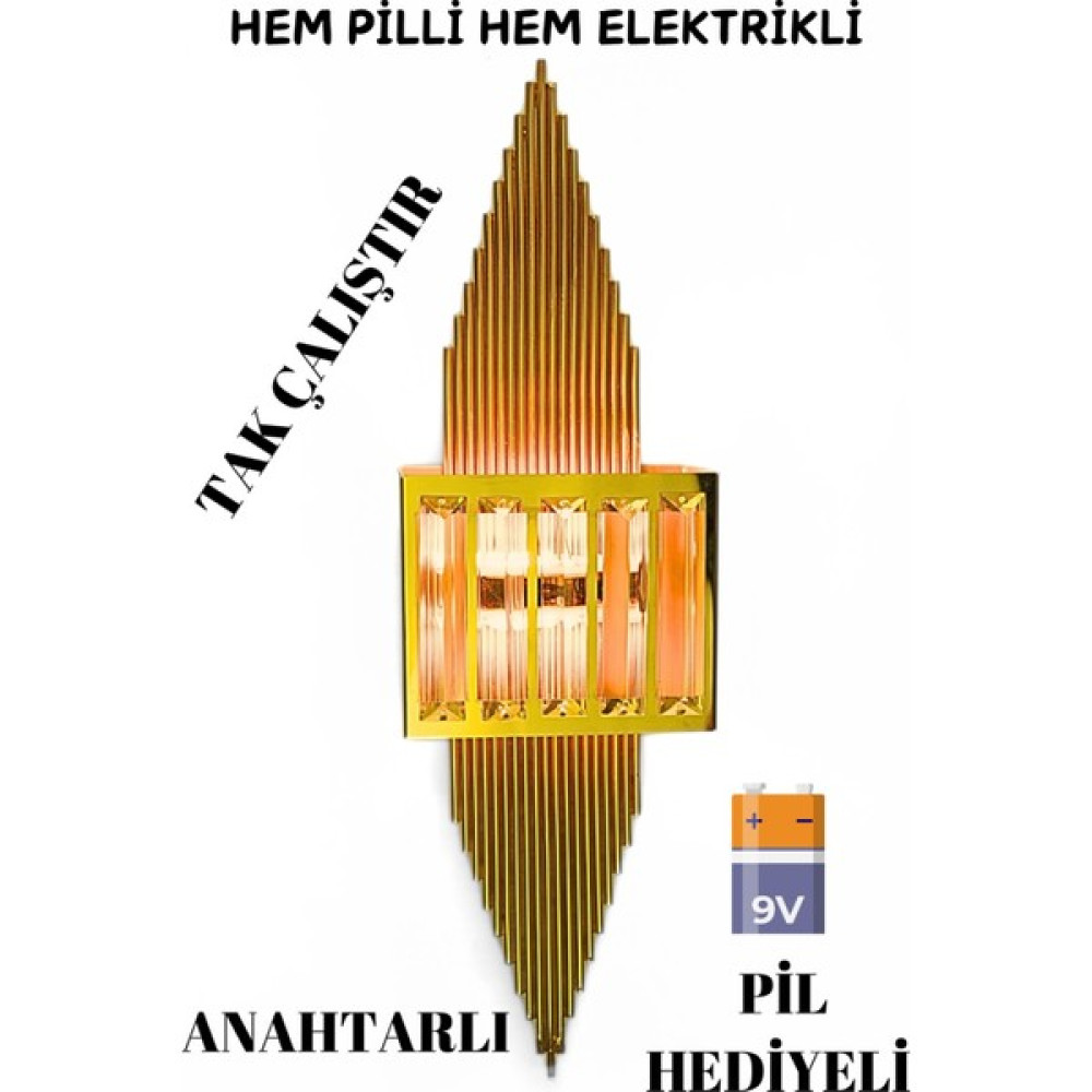 Nazarium Pramit Gold Aplik Pilli ve Elektrikli 2'si 1 Arada Ledli Duvar Aplik, Tak Çalıştır, Kablosuz Aplik Aplikler Fiyatı
