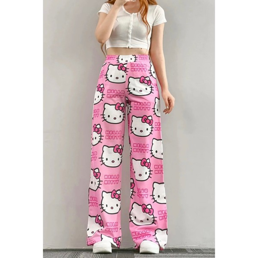 Nazende Pembe Hello Kitty Cat Bol Paça Eşofman Altı Kadın Eşofman Fiyatı