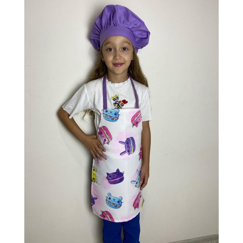 Nazhira Tekstil Çocuk Chef Şapkalı Makaron Mutfak Önlüğü - Standart - Renkli Mutfak Önlüğü Fiyatı