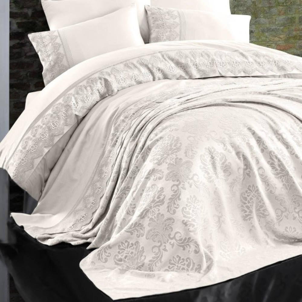 Nazik 7 Parça Valeria Dantelli Nevresim Takımı ve Pike Seti - Krem - 200 x 220 cm Nevresim Takımı Fiyatı