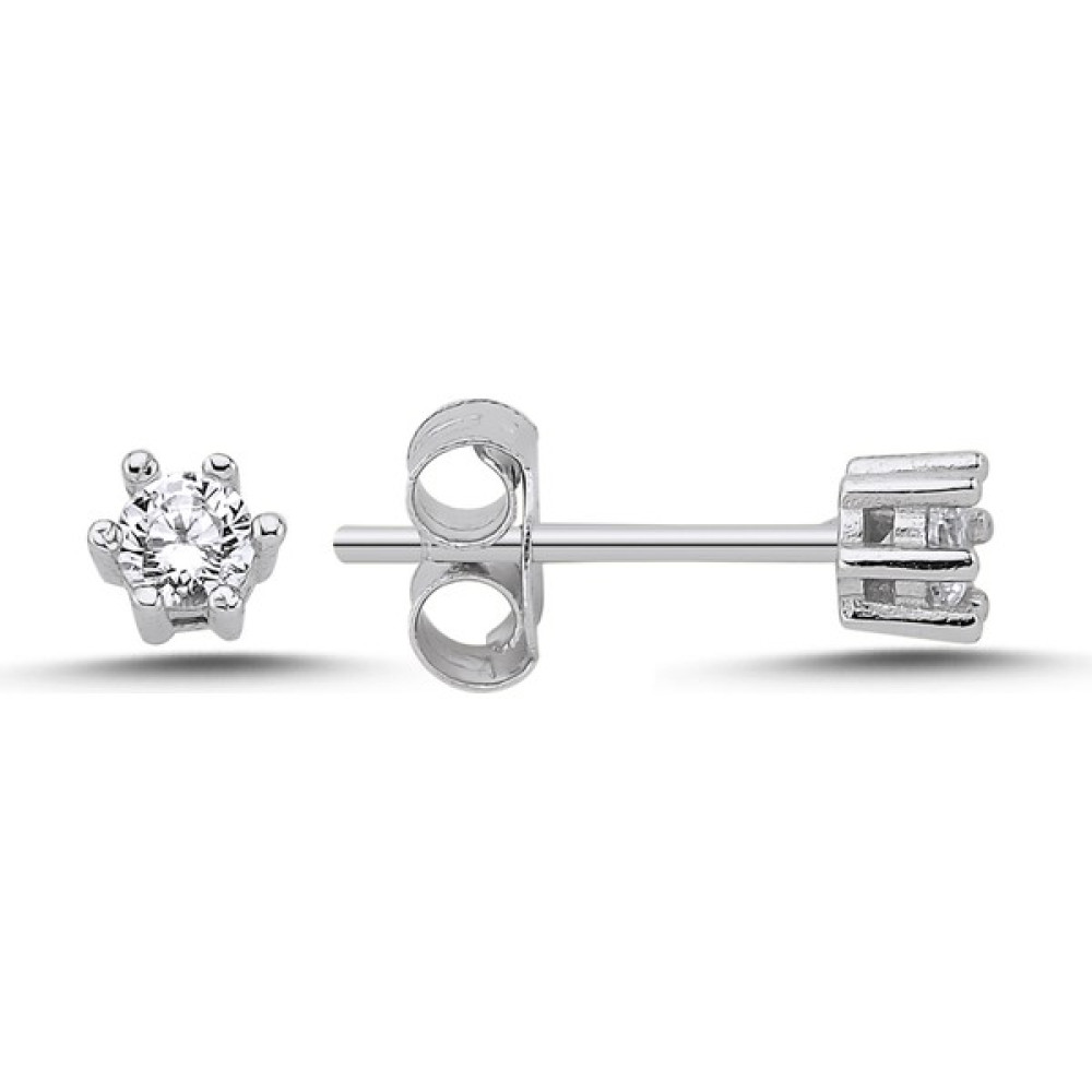 Nazik Endam 3.5 mm Yuvarlak Zirkon & Tektaş Küpe - Unise x - 0.70 Gram Küpe - Standart Gümüş Küpe Fiyatı