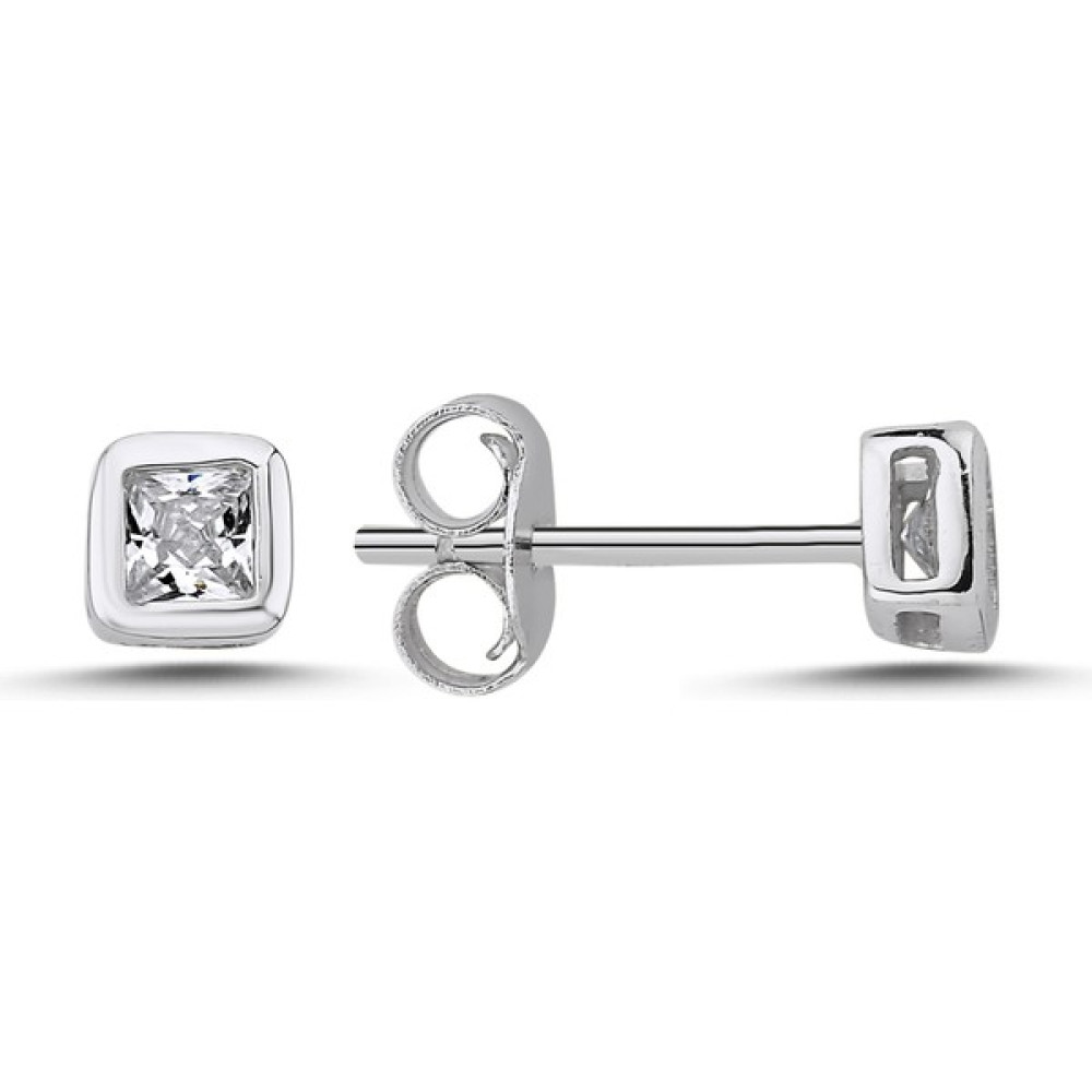 Nazik Endam 4.5 mm Kare Zirkon & Tektaş Küpe - Unise x - 0.80 Gram Küpe - Standart Gümüş Küpe Fiyatı