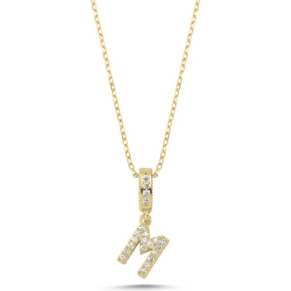 Nazik Endam -M- Harfi Zirkon Taşlı Hayalet Kolye Kadın 2.05 Gram - Standart Gümüş Kolye Fiyatı