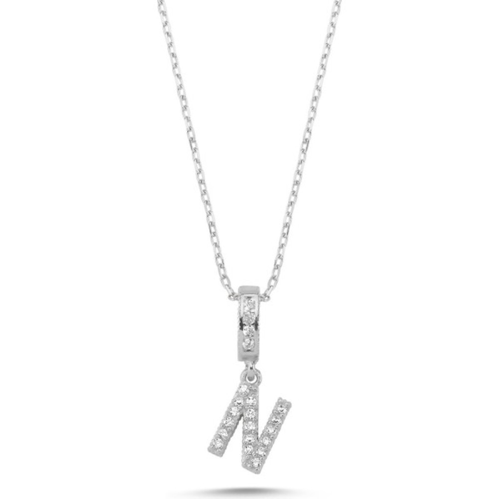 Nazik Endam -N- Harfi Zirkon Taşlı Hayalet Kolye Kadın 2.05 Gram - Standart Gümüş Kolye Fiyatı