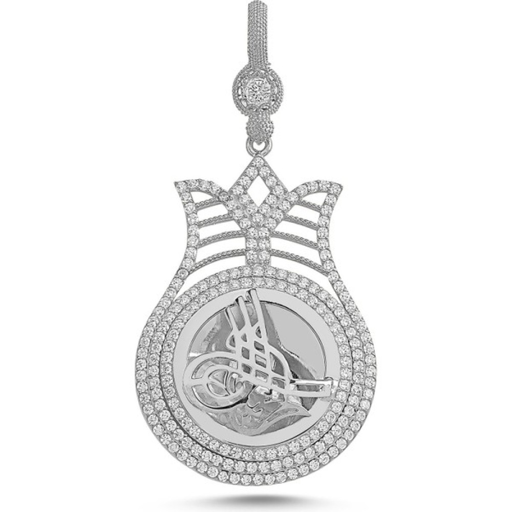 Nazik Endam Zirkon Taşlı Osmanlı Tuğralı Kolye Ucu - Kadın - 6.58 Gram - Standart Gümüş Kolye Fiyatı