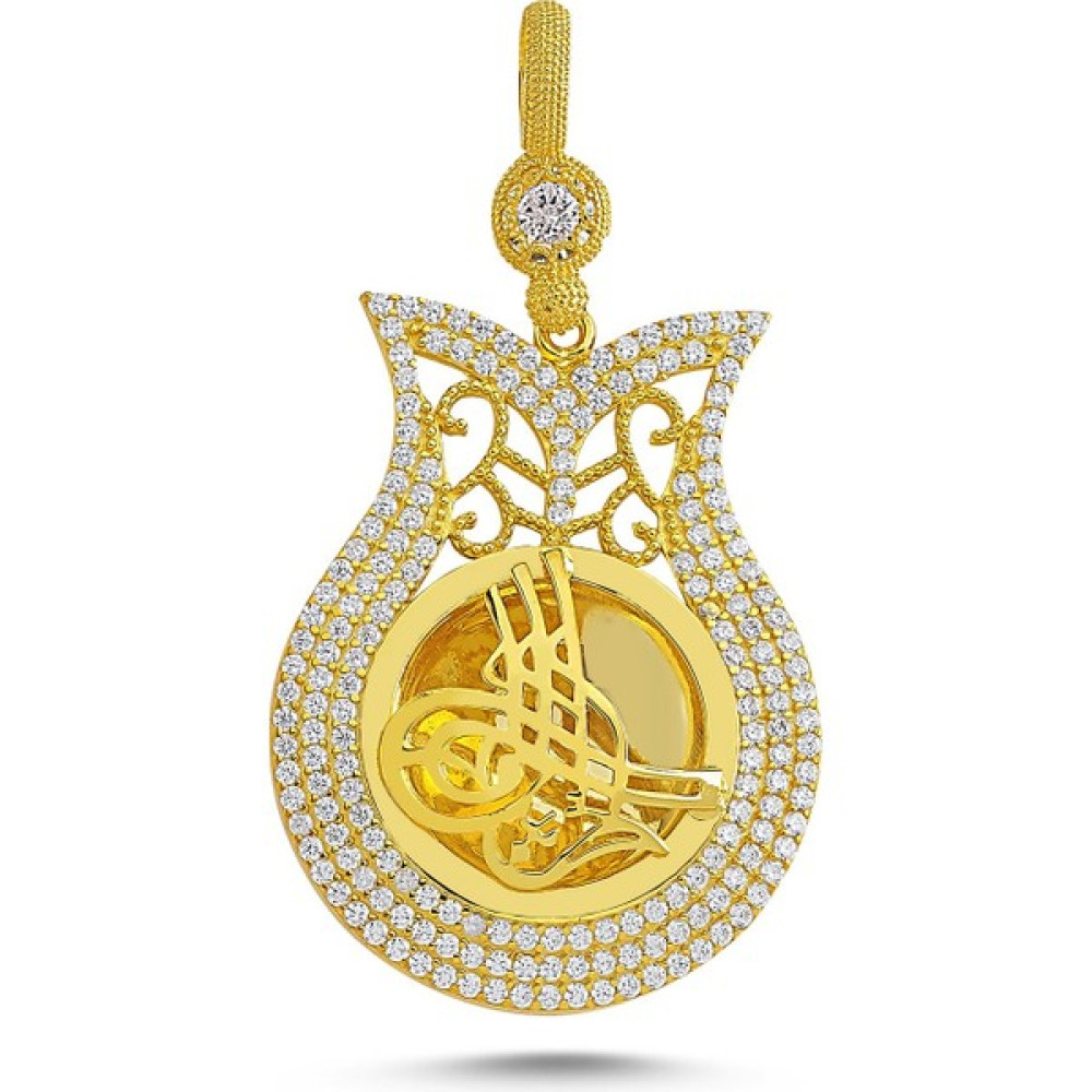 Nazik Endam Zirkon Taşlı Osmanlı Tuğralı Kolye Ucu - Kadın - 6.85 Gram - Standart Gümüş Kolye Fiyatı
