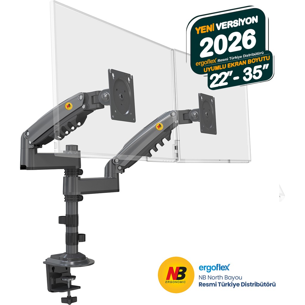 Nb North Bayou North Bayou NB H180 Amortisörlü Profosyonel 22-35 inch Monitör Standı 2026 Versiyon - Gri Monitör Aksesuarları Fiyatı