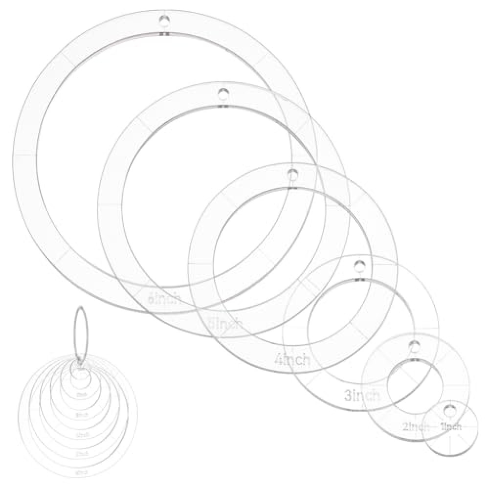 NBEADS 6 Pcs Circle Quilting Acrylic Template, 1/2/3/4/5/6 inch Diameter Quilting Templates with Binder Hinged Rings Round Sewing Quilting Stencils for Patchwork DIY Crafts Decoration Scrapbooking