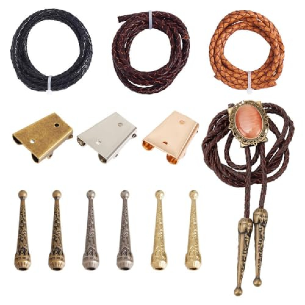 NBEADS Bolo Tie Making Kit with Alloy Cord Ends and Iron Slides