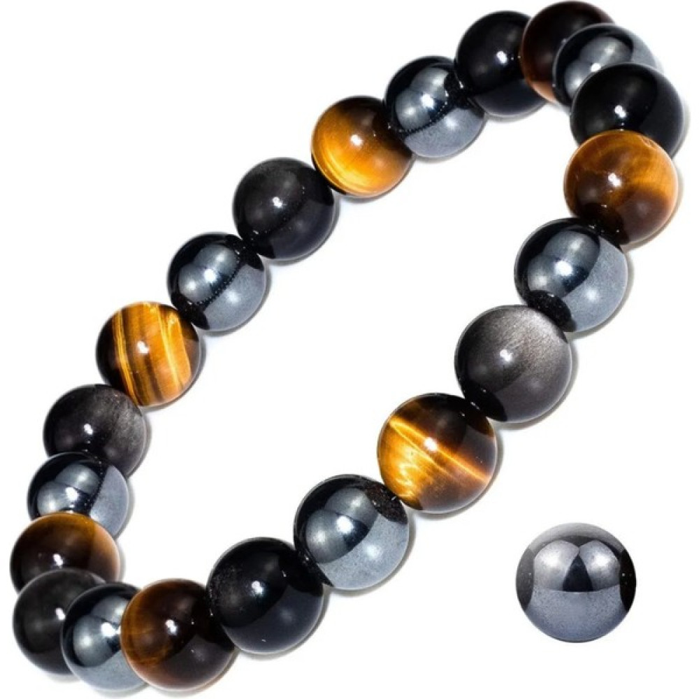 NBS Beautiful Naturel Stones Kaplan Gözü , Silver Obsidyen , Hematit Doğal Taş Bileklik NBSSILOB520 - 16-17 - Karışık Saat ve Bileklik Aksesuarı Fiyatı