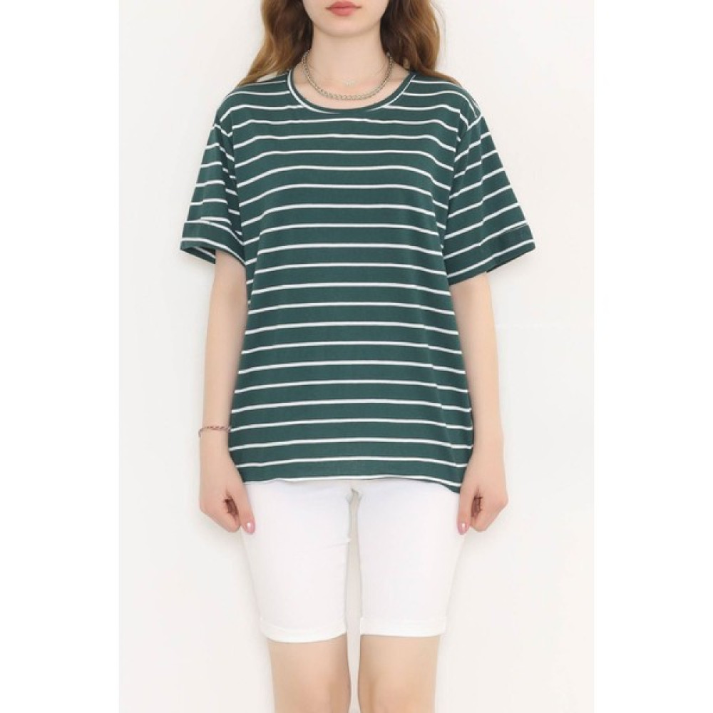 Nc World Çizgili Tişört Zümrüt - 9173.1567. Bayan T-shirt Fiyatı