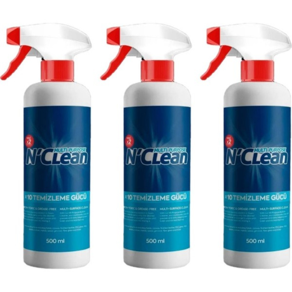 N'clean 3'lü Paket Ultra Güçlü Mikrofiber Sprey Temizleyici Çok Amaçlı 3X500ML Parlatıcı ve Temizleyiciler Fiyatı