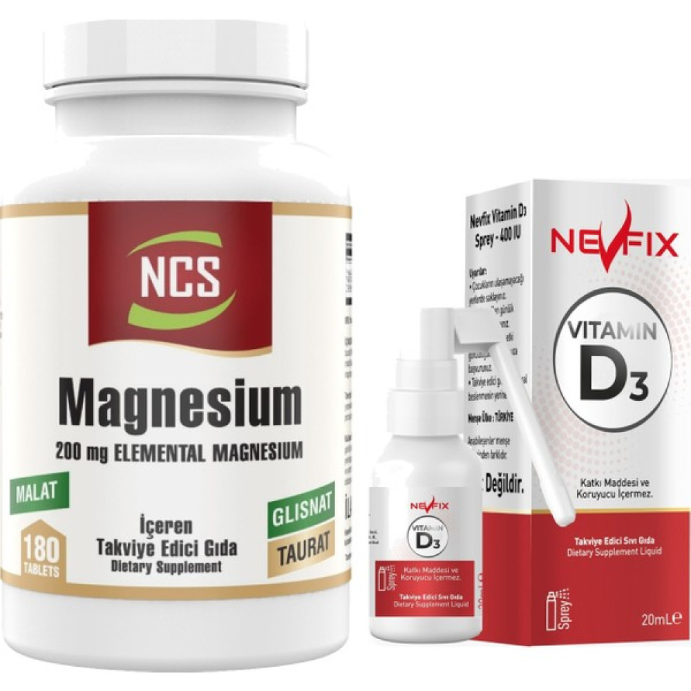 Ncs Magnesium Malat Taurat Glisinat Element Formül 180 Tablet & Nevfix Vitamin D3 Sıvı Sprey Sporcu Besinleri Fiyatı