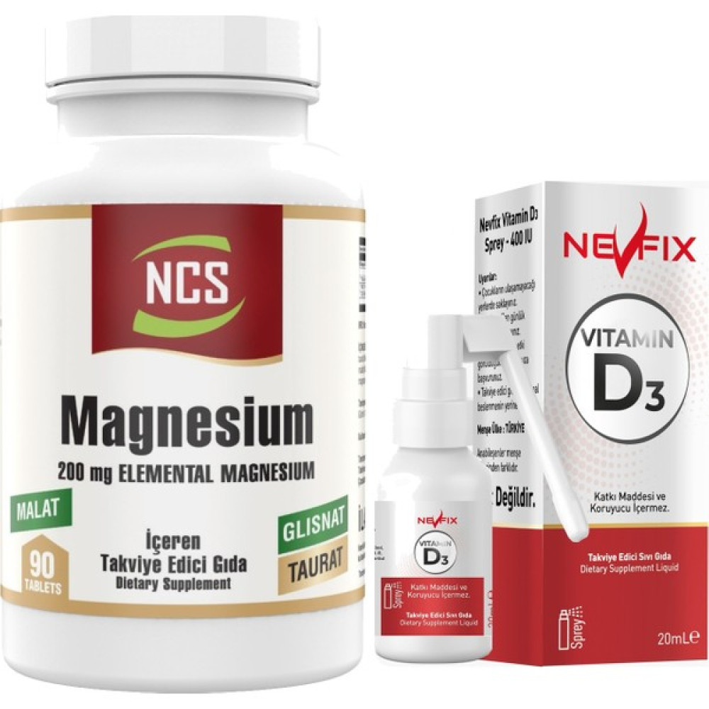 Ncs Magnesium Malat Taurat Glisinat Element Formül 90 Tablet & Nevfix Vitamin D3 Sıvı Sprey Sporcu Besinleri Fiyatı