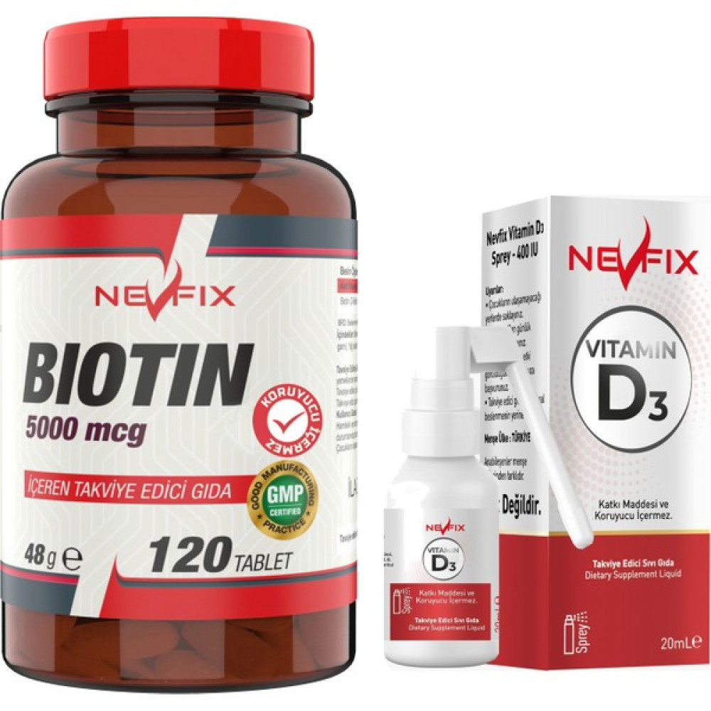 Ncs Nevfix Biotin 5000 Mcg 120 Tablet & Nevfix Vitamin D3 Sıvı Sprey Sporcu Besinleri Fiyatı