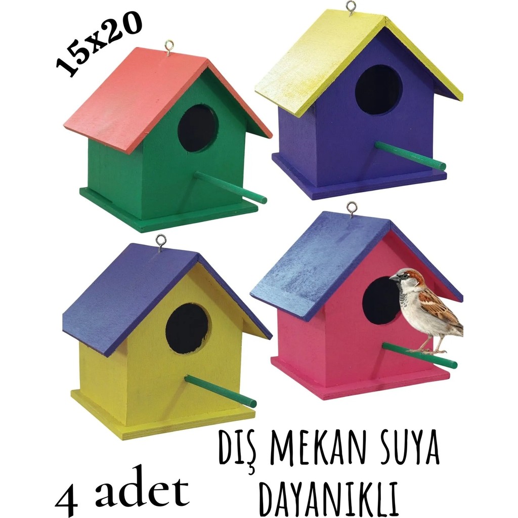 Ncy Home Ahşap Kuş Yuvası Dış Mekan Suya Dayanıklı 4 Adet - Renkli Evcil Hayvan Ürünleri Fiyatı