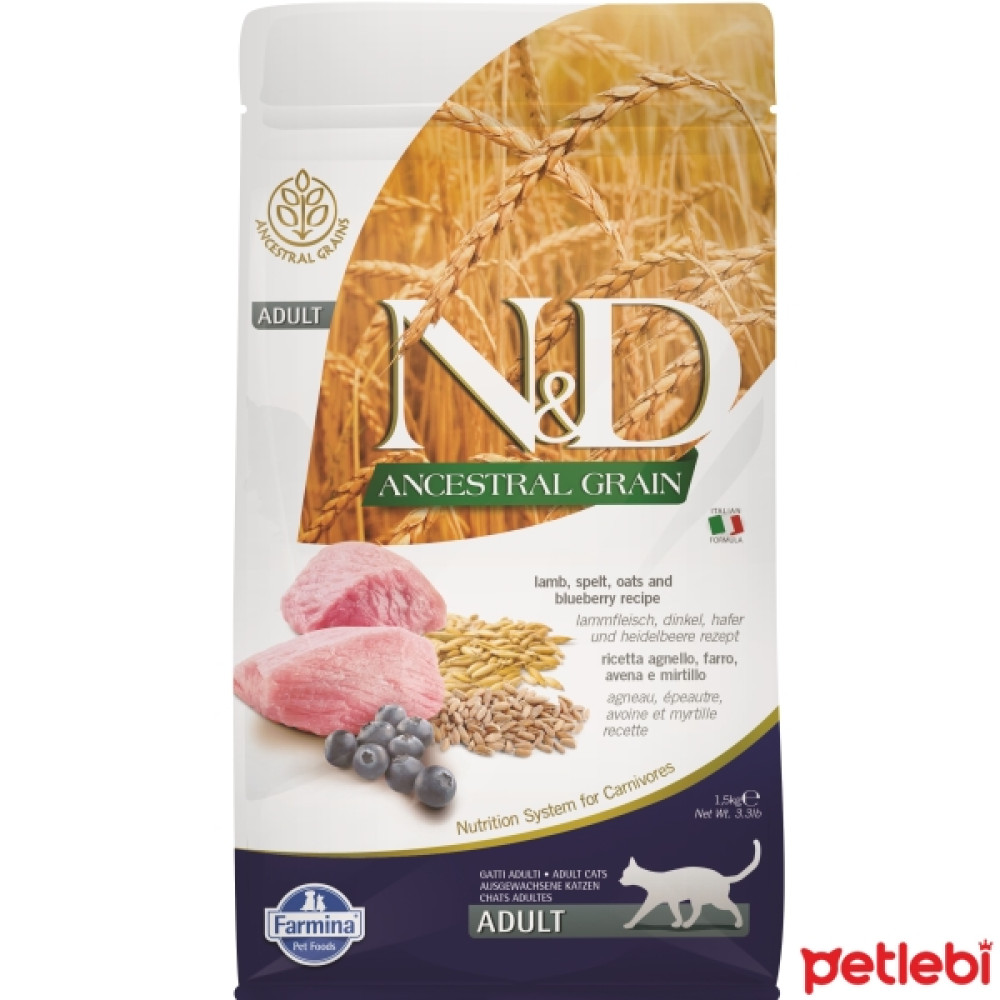 N&D Ancestral Grain Kuzu Etli ve Yaban Mersinli Ata Tahıllı Yetişkin Kedi Maması 1,5kg Evcil Hayvan Ürünleri Fiyatı