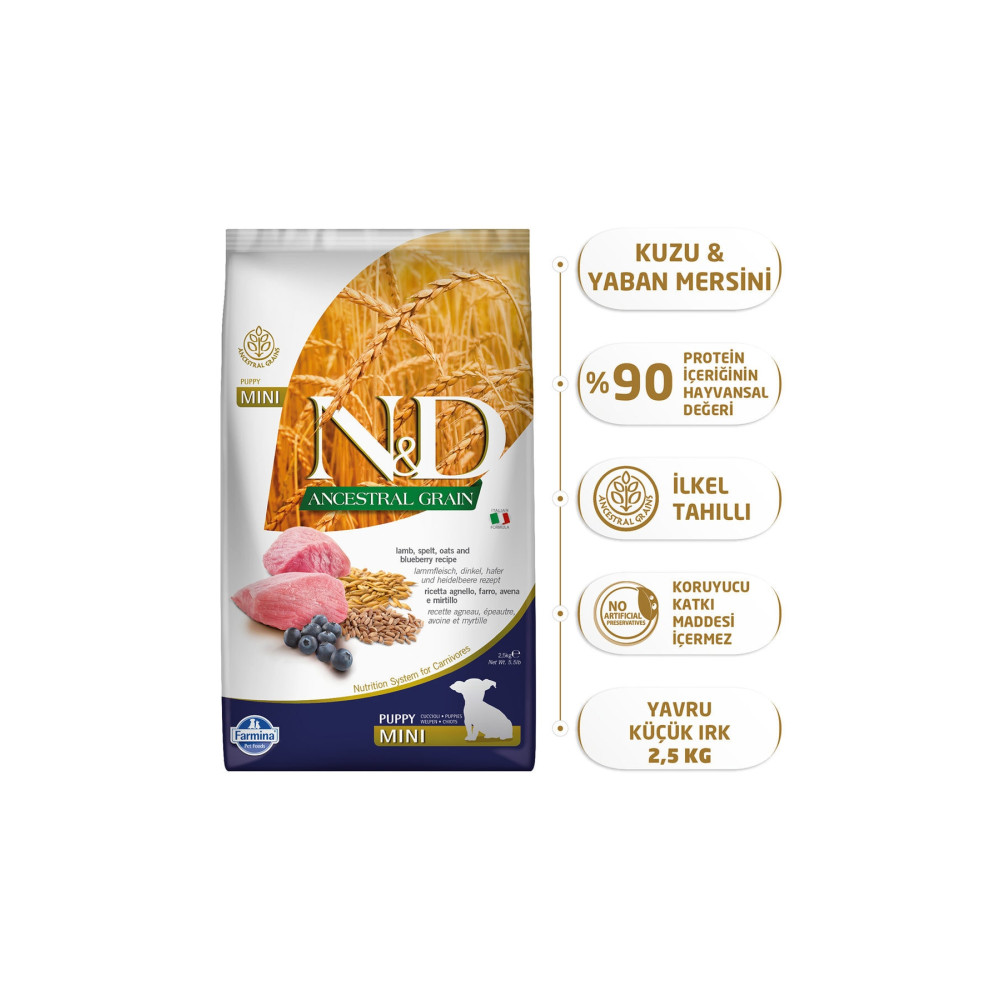 N&D Ancestral Graın Kuzu & Yaban Mersini Puppy Mını 2.5 kg Evcil Hayvan Ürünleri Fiyatı