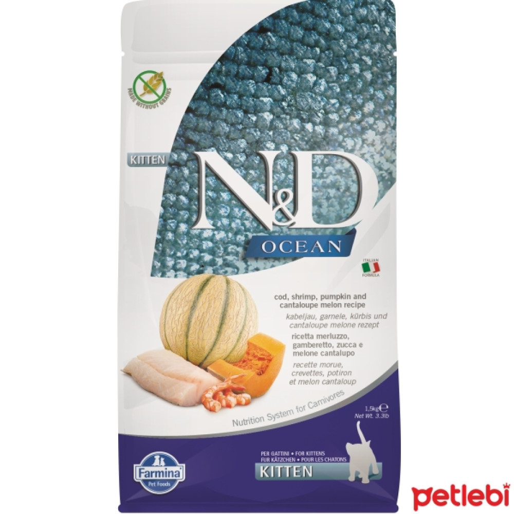 N&D Ocean Morina Balıklı Bal Kabaklı Karidesli ve Kavunlu Tahılsız Yavru Kedi Maması 1,5kg Evcil Hayvan Ürünleri Fiyatı