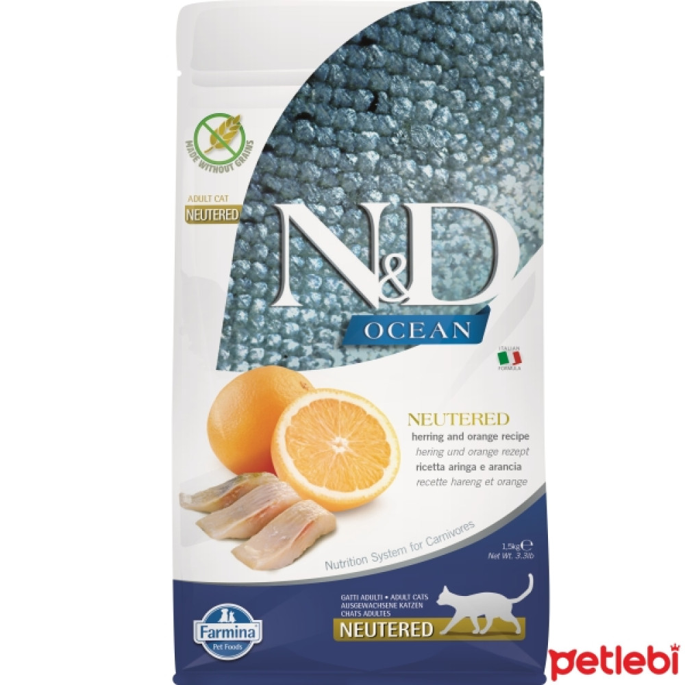 N&D Ocean Ringa Balıklı ve Portakallı Tahılsız Kısırlaştırılmış Kedi Maması 1,5kg Evcil Hayvan Ürünleri Fiyatı