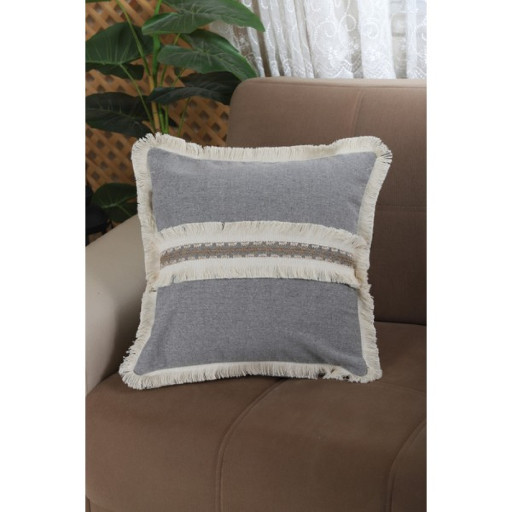 NDC Home Antrasit Keten Jüt Dantelli Kırlent Kırlent Kılıfı 43 x 43 cm - Antrasit - Gri Kırlent / Mobilya Yastığı Fiyatı