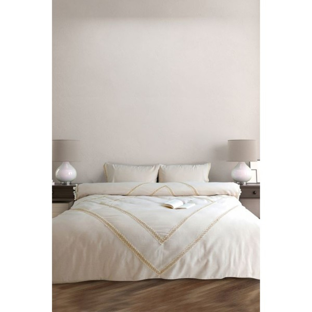 NDC Home Ham Keten Jüt Dantelli Çift Kişilik Nevresim Takımı - 200 x 220  cm - Ekru Nevresim Takımı Fiyatı