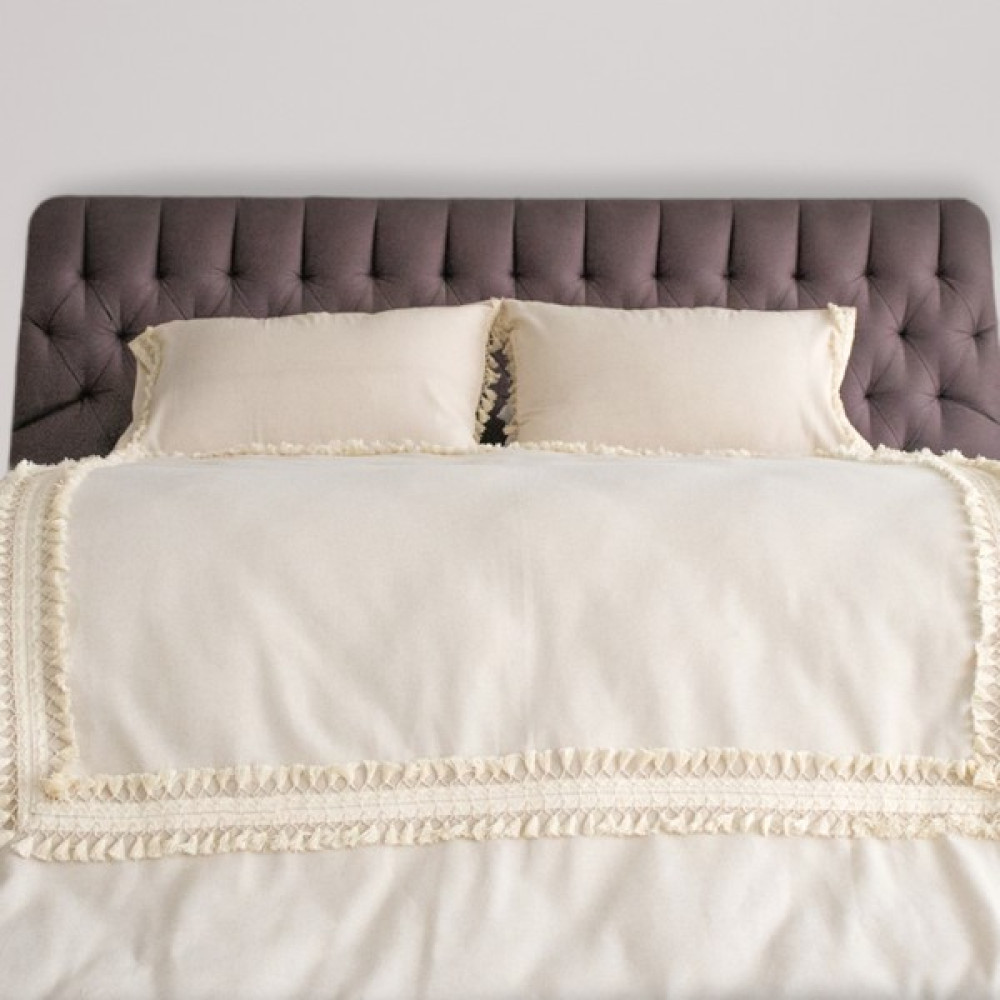 NDC Home Ham Keten Krem Ponponlu Çift Kişilik Nevresim Takımı - 200 x 220  cm - Ekru Nevresim Takımı Fiyatı
