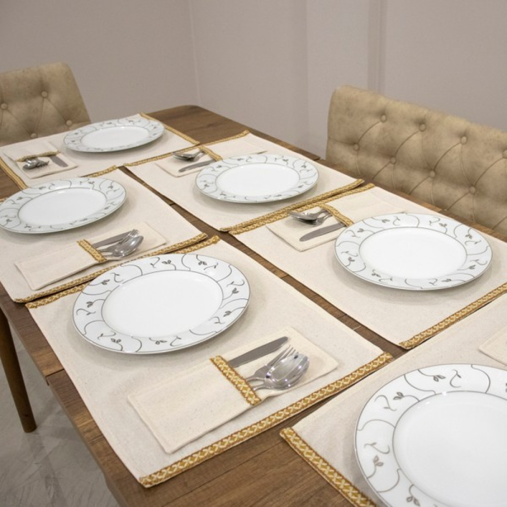NDC Home Keten 6'lı Amerikan Servis Kaşıklık Seti 35 x 55 - 35 x 55 cm - Ekru - Krem Amerikan Servis Fiyatı