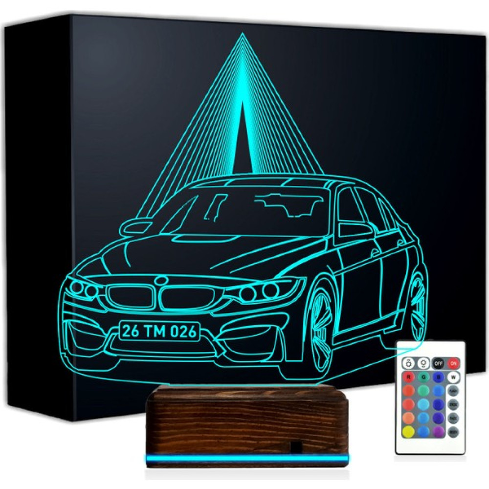 Ne gelsin Negelsin 3D Lamba Kişiye Özel 16 Renk Spor Araba Bmw Tasarım V2 - Şeffaf Gece Lambası Fiyatı