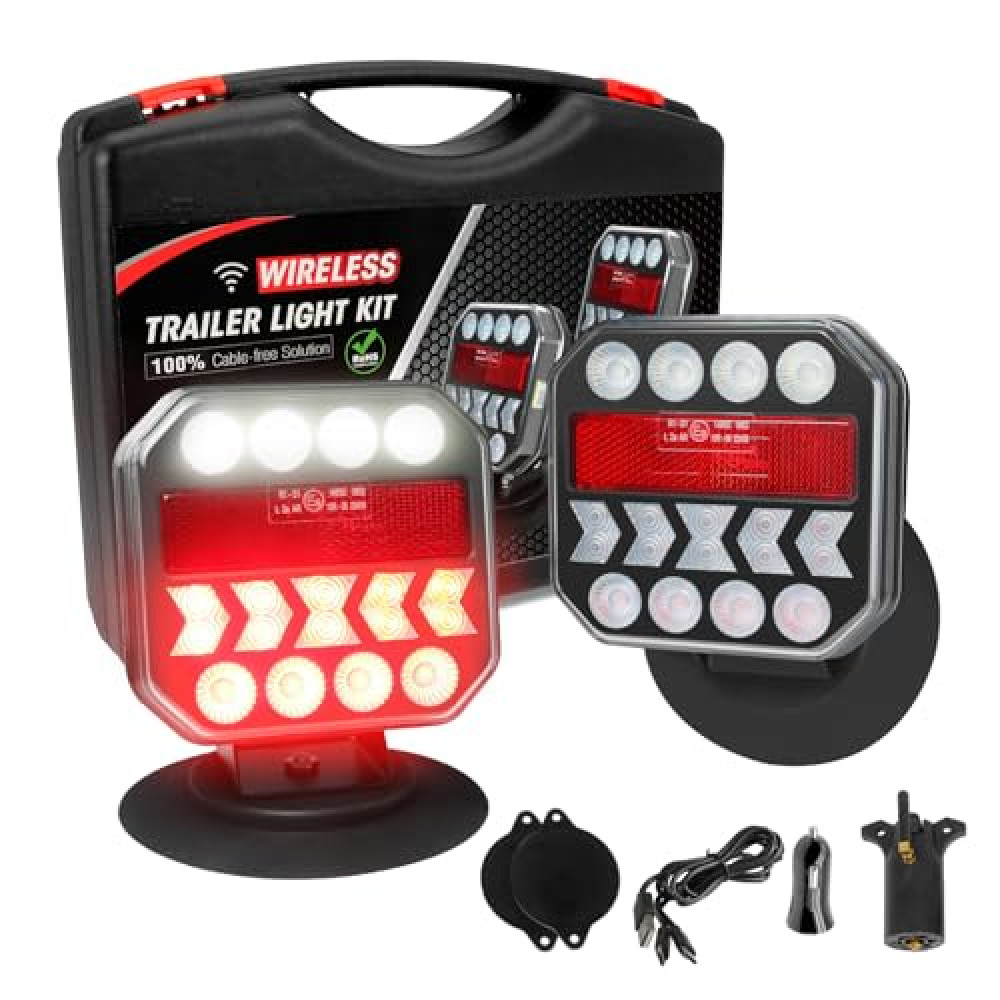 NeaLia Wireless Trailer Lights 110° Rotatable, Magnetic LED Trailer Light for Towing Truck RV, Rechargeable Tail Tow Lights Kit for Camper Boat Caravan Turn Signal Brake Reverse Stop, IP67 Waterproof