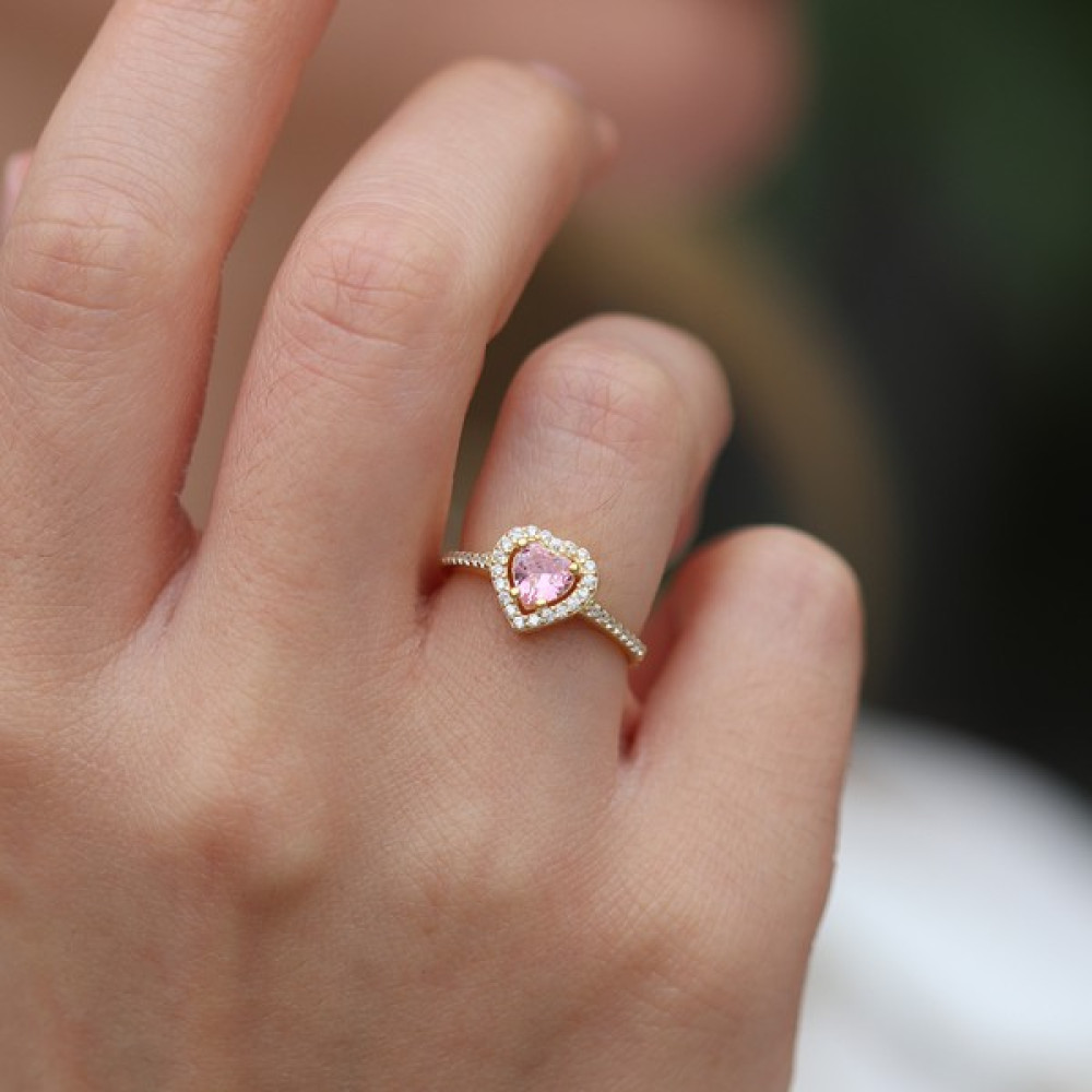 Necati Gün Gümüş Kalp Pandora Model Pembe Zirkon Taşlı Gold Gümüş Yüzük - 17 Gümüş Yüzük Fiyatı