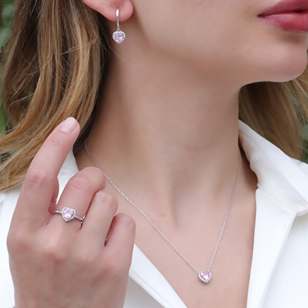 Necati Gün Gümüş Kalp Pandora Model Pembe Zirkon Taşlı Gümüş Set Gümüş Kolye Fiyatı