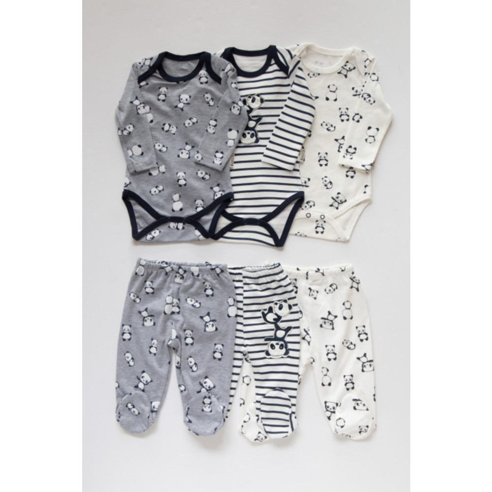 Necixs Erkek Renkli Panda Desenli 3 Set 6 Parça Çıtçıtlı Takım 0-3 AY Beden Bebek Body Fiyatı