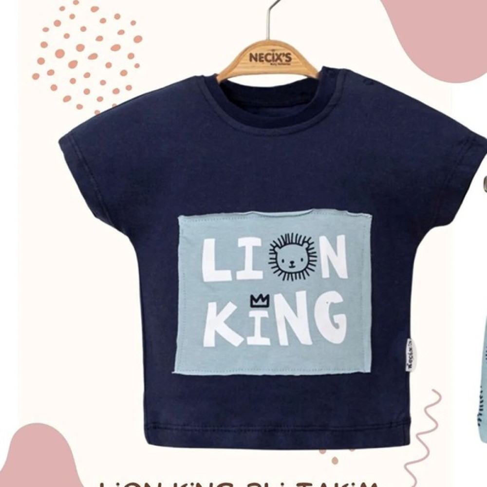 Necix's Lion King 2'li Çocuk Kıyafeti Lacivert Lion King Yazılı Kıyafet %100 Pamuk Harika 2li Takım Bebek Giysi Takım Fiyatı