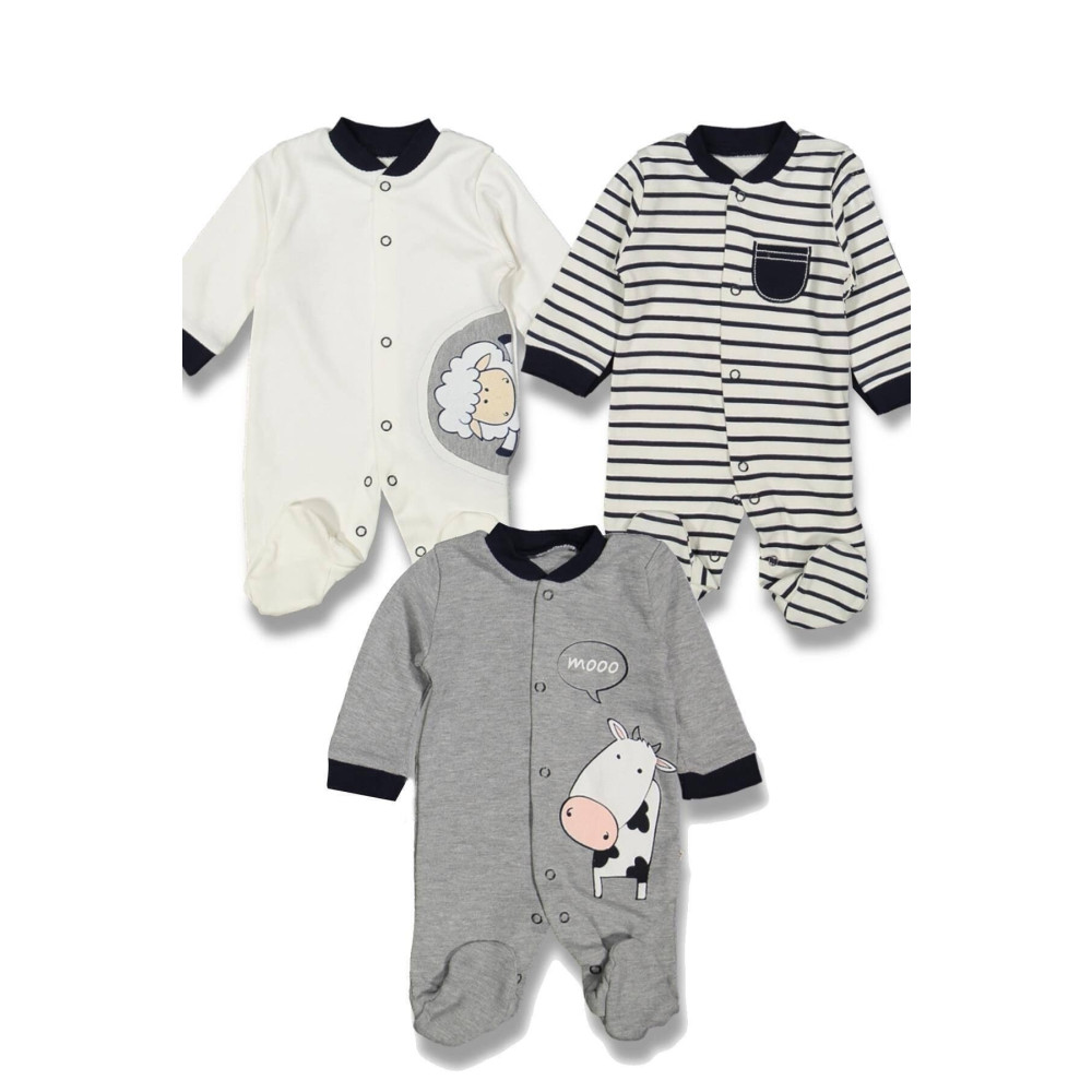Necixs Unisex Bebek Beyaz-Gri Kuzulu Inek Tulum 3 Lü 0-3 AY Beden Kadın Giyim Fiyatı